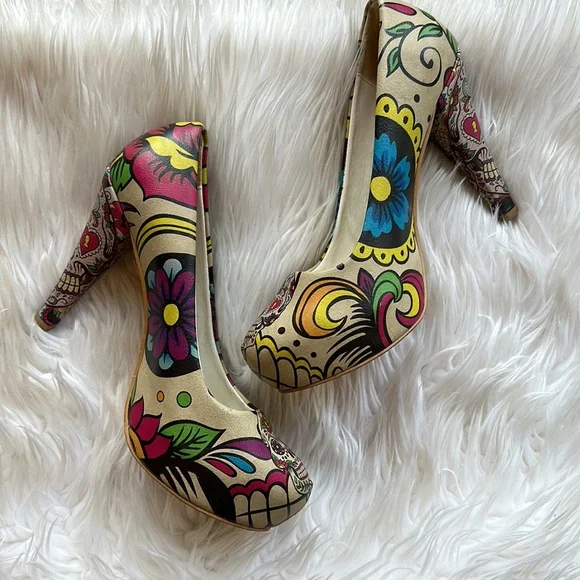 Goby Multiclored Sugar Skull Platform Pump PLT2050 Size 9.5 - Picture 5 of 14